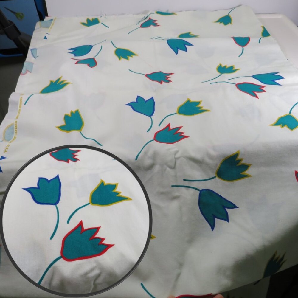 Modern Tulips with colorful outline on white FARBRIC cotton poly 3+ yards
